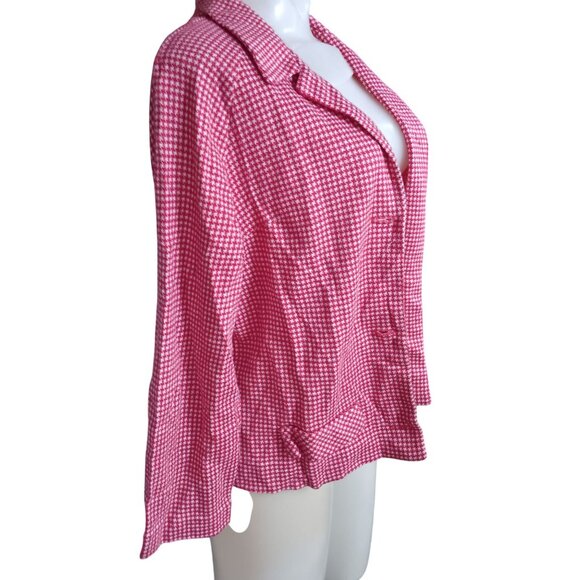 Vintage Women's Medium Open Blazer 1970's Red White Houndstooth shabby Granny - Picture 4 of 6